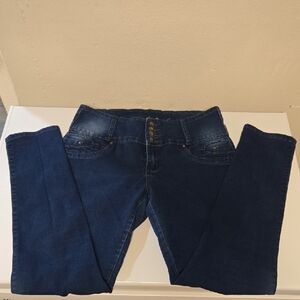 Elegant High Rise Women's Jeans in Deep Blue